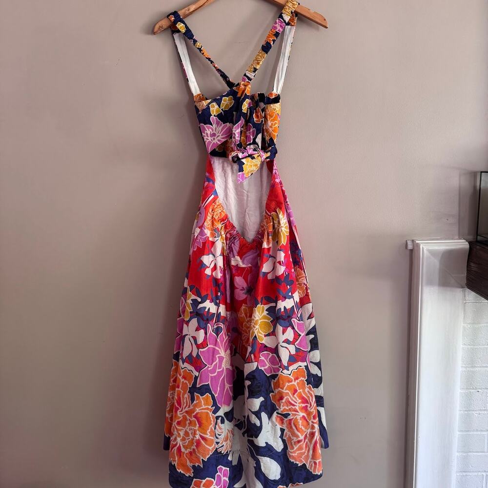 Anthropologie Maeve Floral Tie Bow Back Cutout Midi Dress Size 2 Small - Picture 4 of 7